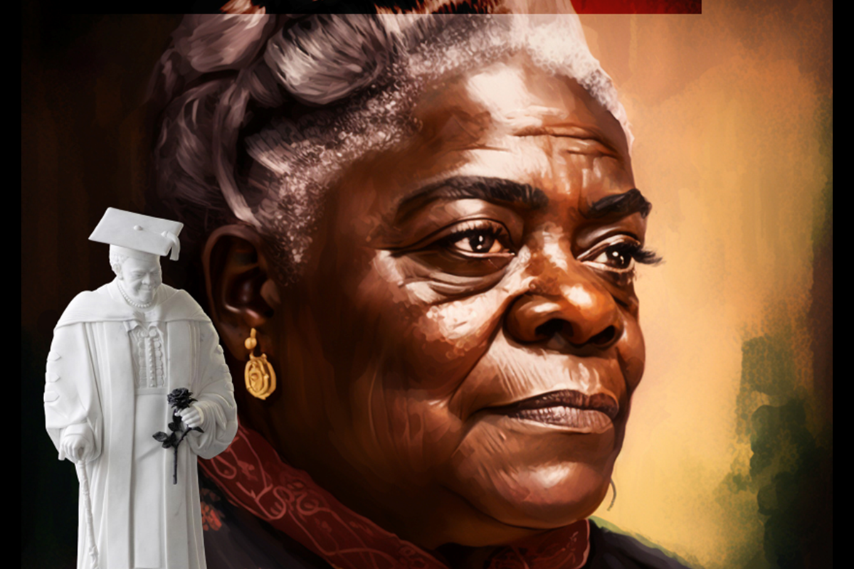 Book cover for The Bethune Blueprint features a painted portrait of Dr. Mary McLeod Bethune, a statue of her in academic regalia, and bold text highlighting her lessons for life transformation.